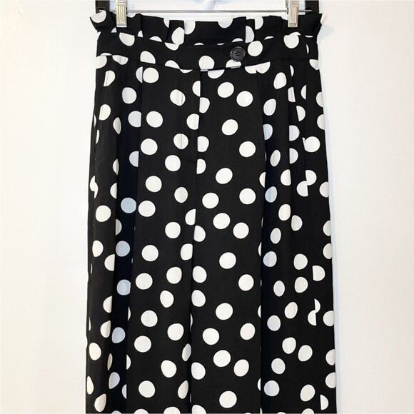 Halogen x Atlantic-Pacific Wide Leg Black Polka Dot Paper Bag Pants High Rise 2 - Picture 5 of 8